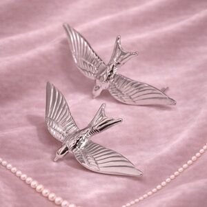 Vintage Swallow Wings Stainless Steel Earrings - Unique Statement Studs